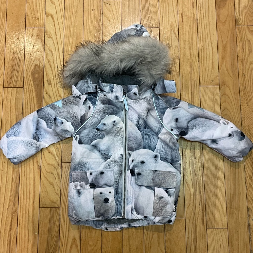 Molo Todder Kids Jacket | Polar Bear | Size 92 (2T) Fur Hood